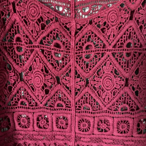 Active Crochet Fringe Burgundy Tank Top Womens Small Boho Festival Retro 70s - Picture 5 of 13